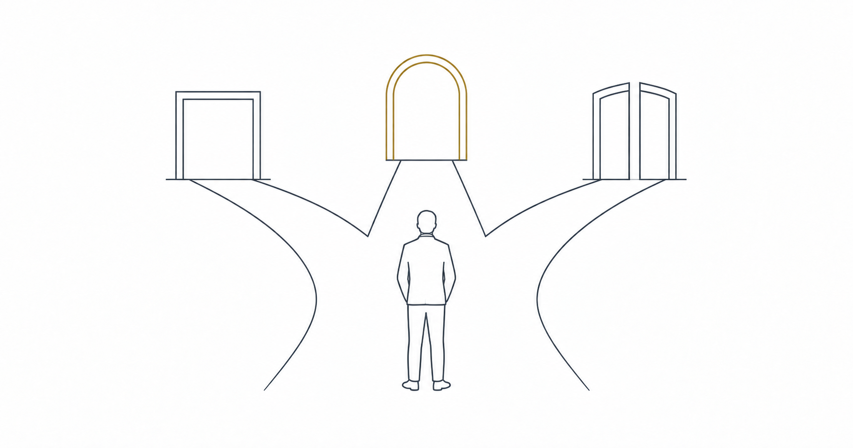 階段を上った人物の先に上向きの折れ線グラフが伸びるイラスト