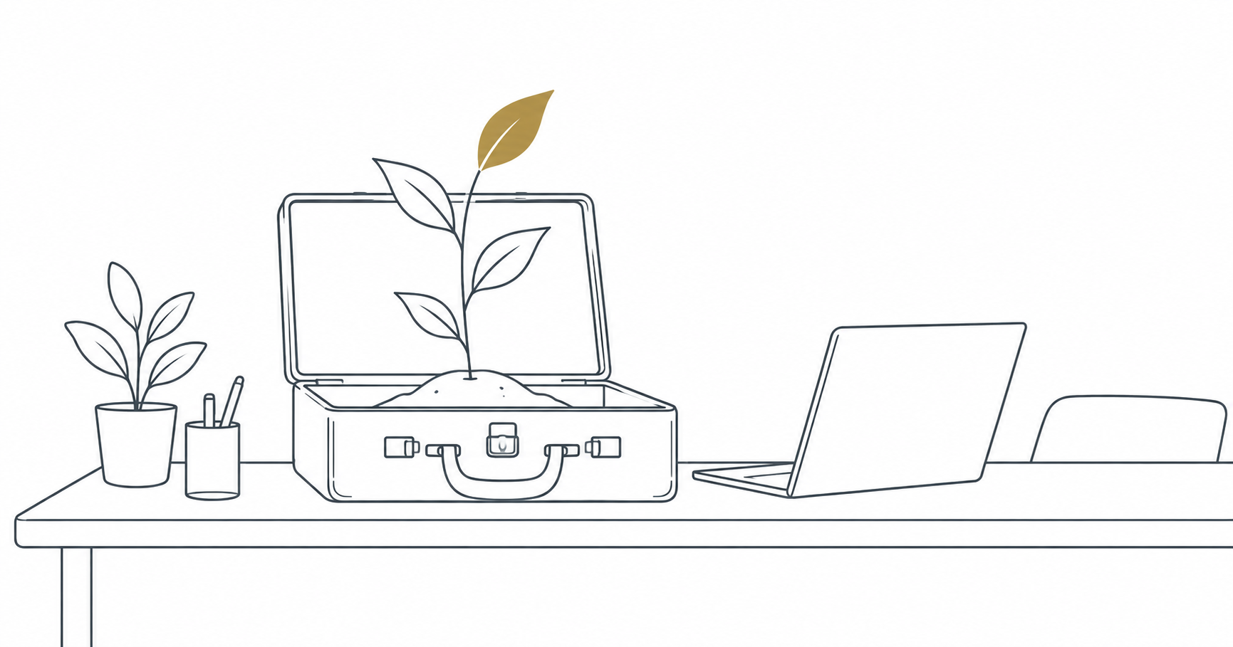 ブリーフケースから植物の芽が伸びるイラスト